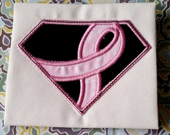 Breast Cancer Superhero Emblem Applique Design Machine Embroidery Pattern INSTANT DOWNLOAD Digital File Awareness Pink Ribbon Hope Cure
