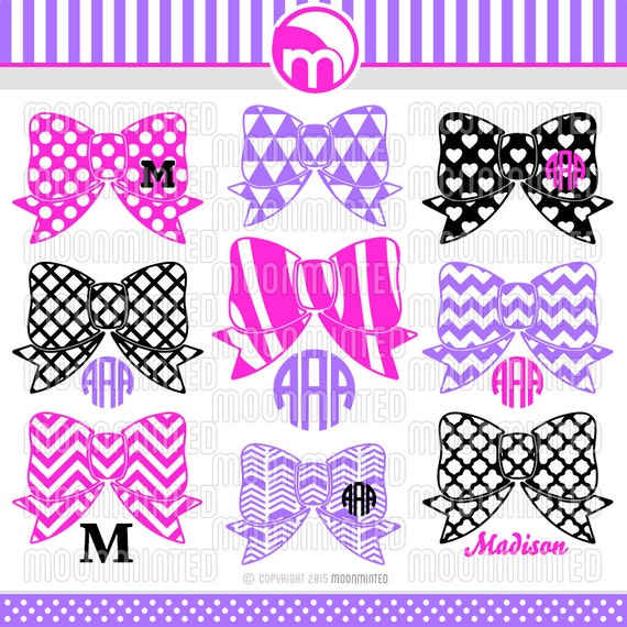 Download Items similar to Patterned Bows SVG Cut Files - Monogram ...