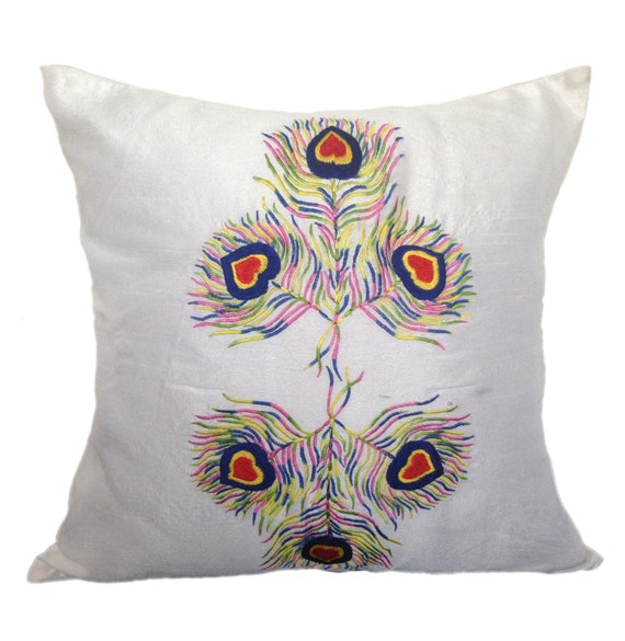 White Decorative Pillow Cover Peacock by TheWhitePetalsDecor