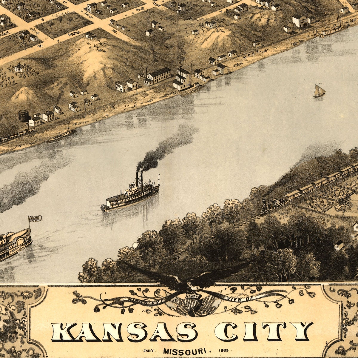 1869 Map Of Kansas City Missouri - Old Maps And Prints - Vintage Art ...