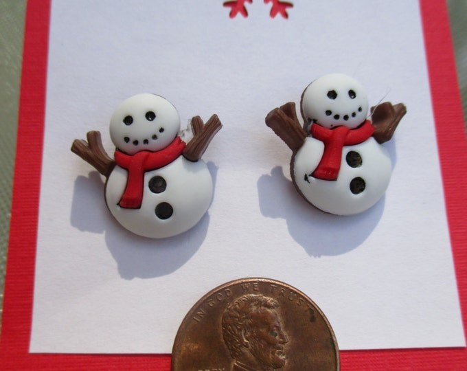 Snowman Earrings-Holiday jewelry-green Snow man Earrings-Christmas earrings-Snowman Stud-clip on earrings-kids stocking stuffers-winter