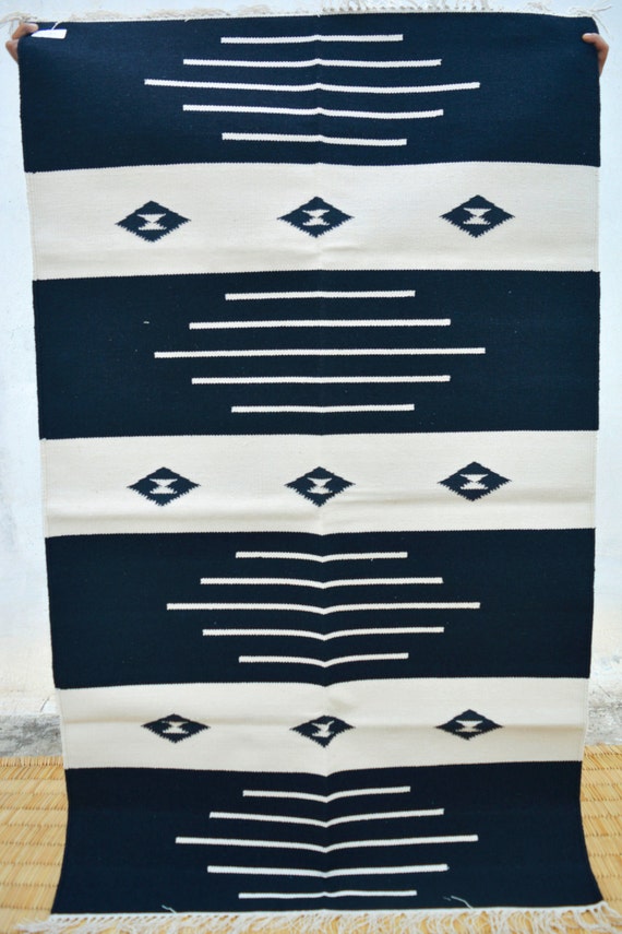 Black Area Rugs 4x6 ft Large Floor Rugs by BombayFabricStore