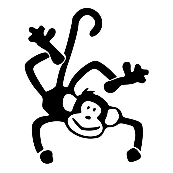 Hanging Monkey Smiling DieCut Decal Car Window Wall Bumper