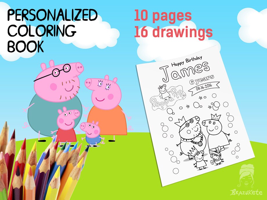 Personalized Peppa Pig Coloring Book Digital Printable A5 10