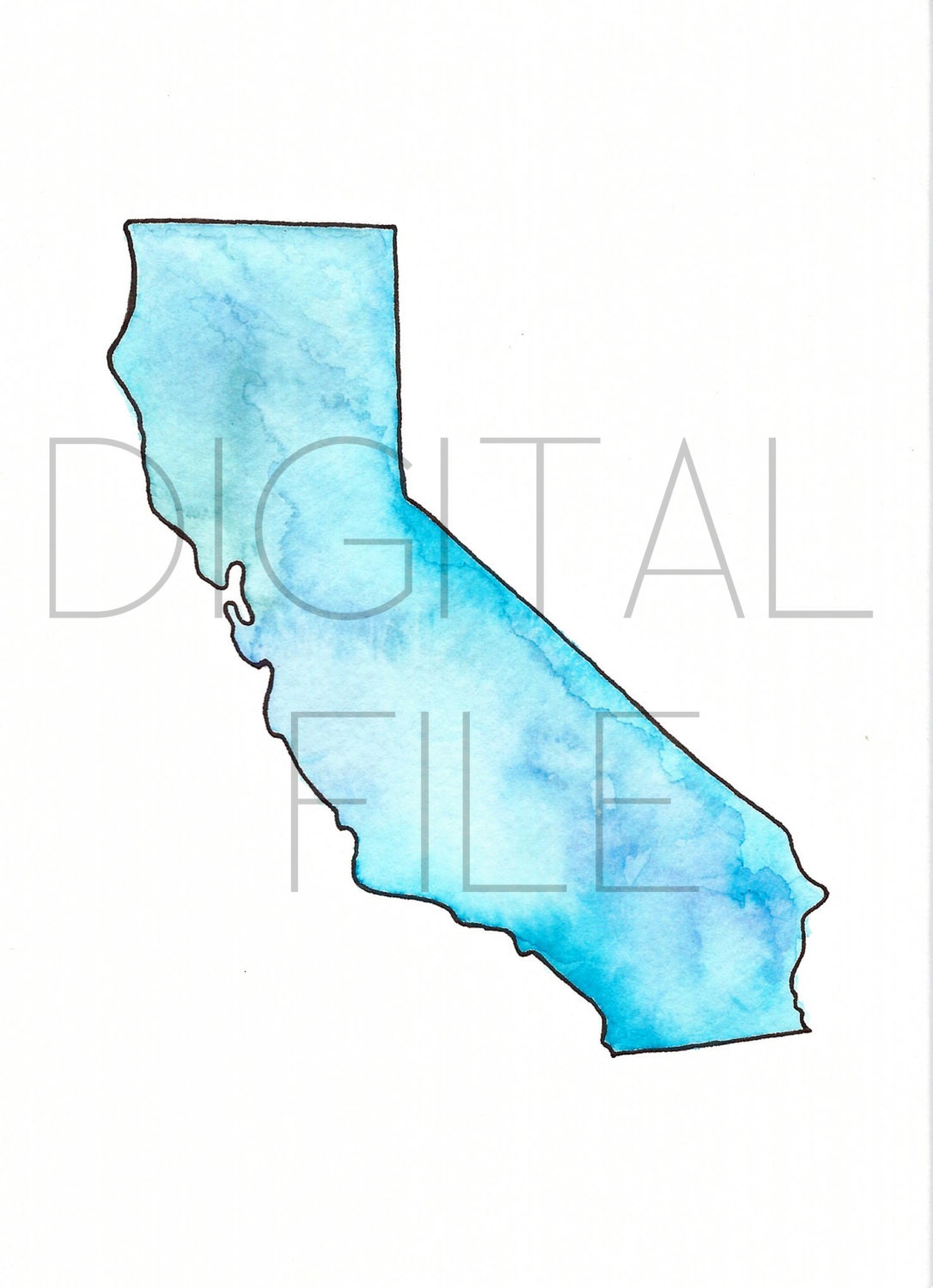 Blue California State Outline Watercolor DIGITAL by PostalPrints