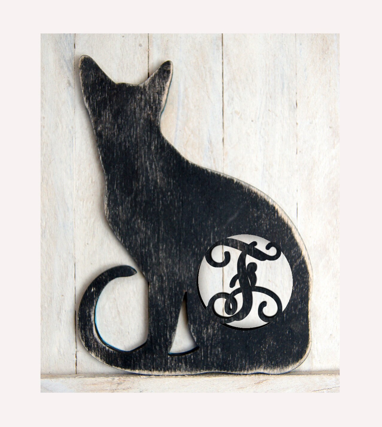 Cat Monogram Single Letter Monogram Halloween Cat Black