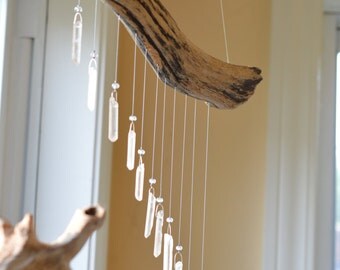 Cascading Quartz - quartz crystal and driftwood sun catcher - free shipping!