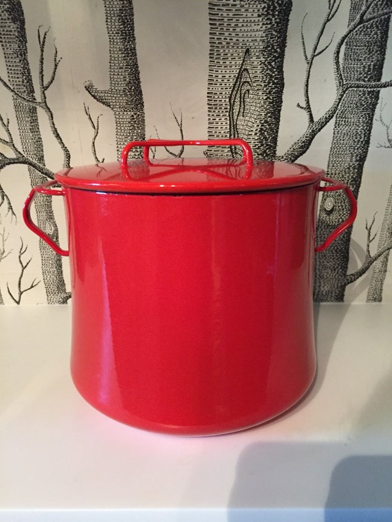 Vintage Red Dansk Enamel Stock Pot with Lidrf