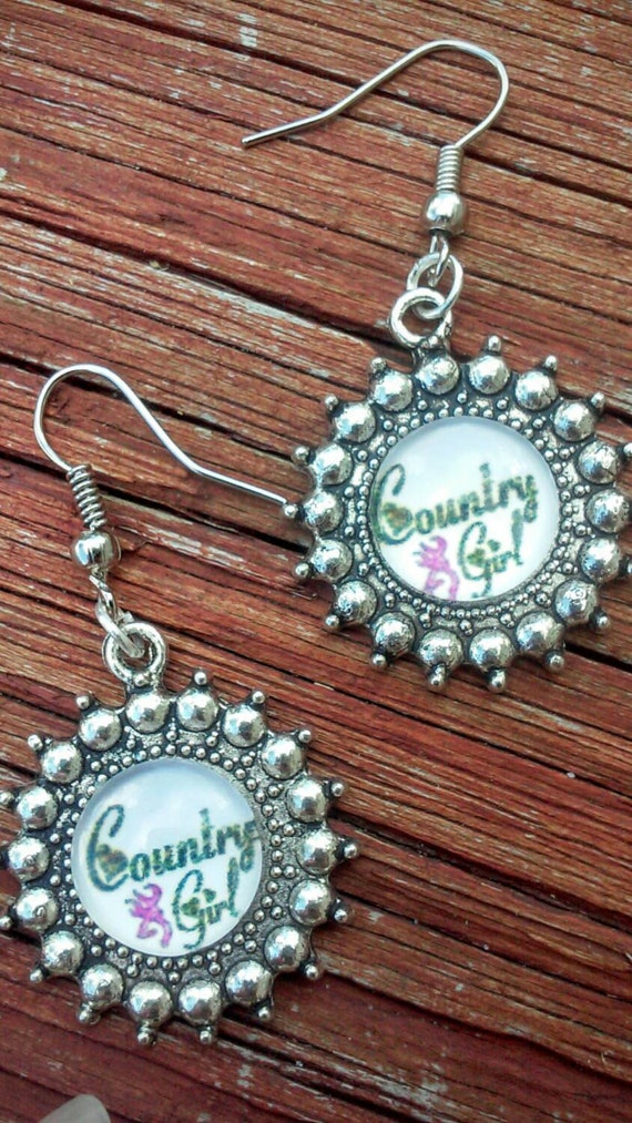 Country girl earrings country girl cabochon dangle hook