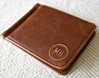 Personalized Leather Money Clip - Custom Engraved