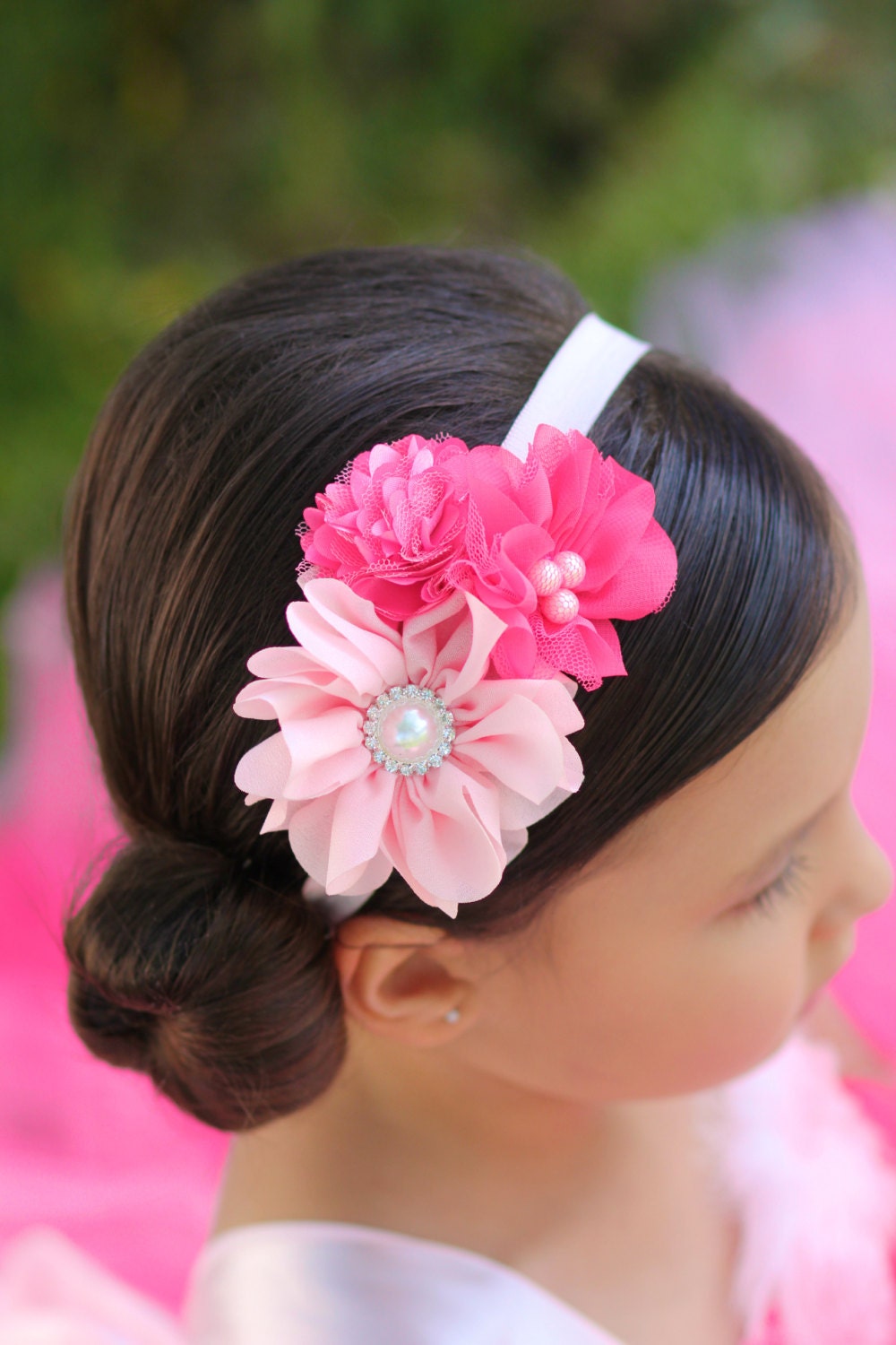 Pink Wedding Headband Flower Girl Headband Hot Pink