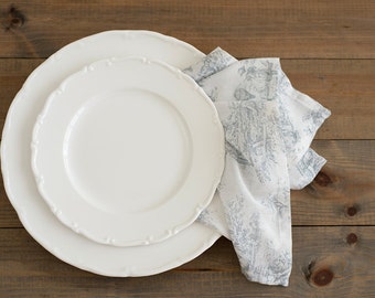 Batiste napkins - Set of 6 - Light grey napkins - Cotton napkins - Toile de Jouy - French napkins