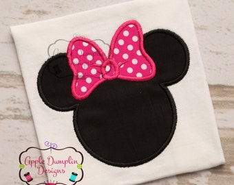 Minnie Mouse Head with Bow Appliqué Embroidery Design, Cute, Girl, Birthday, Birthday Party, Girly, Monogram, 4x4, 5x7, 6x10, 9x9