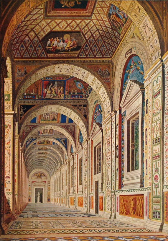 Raphaels loggia original 1906 architecture print Vatican