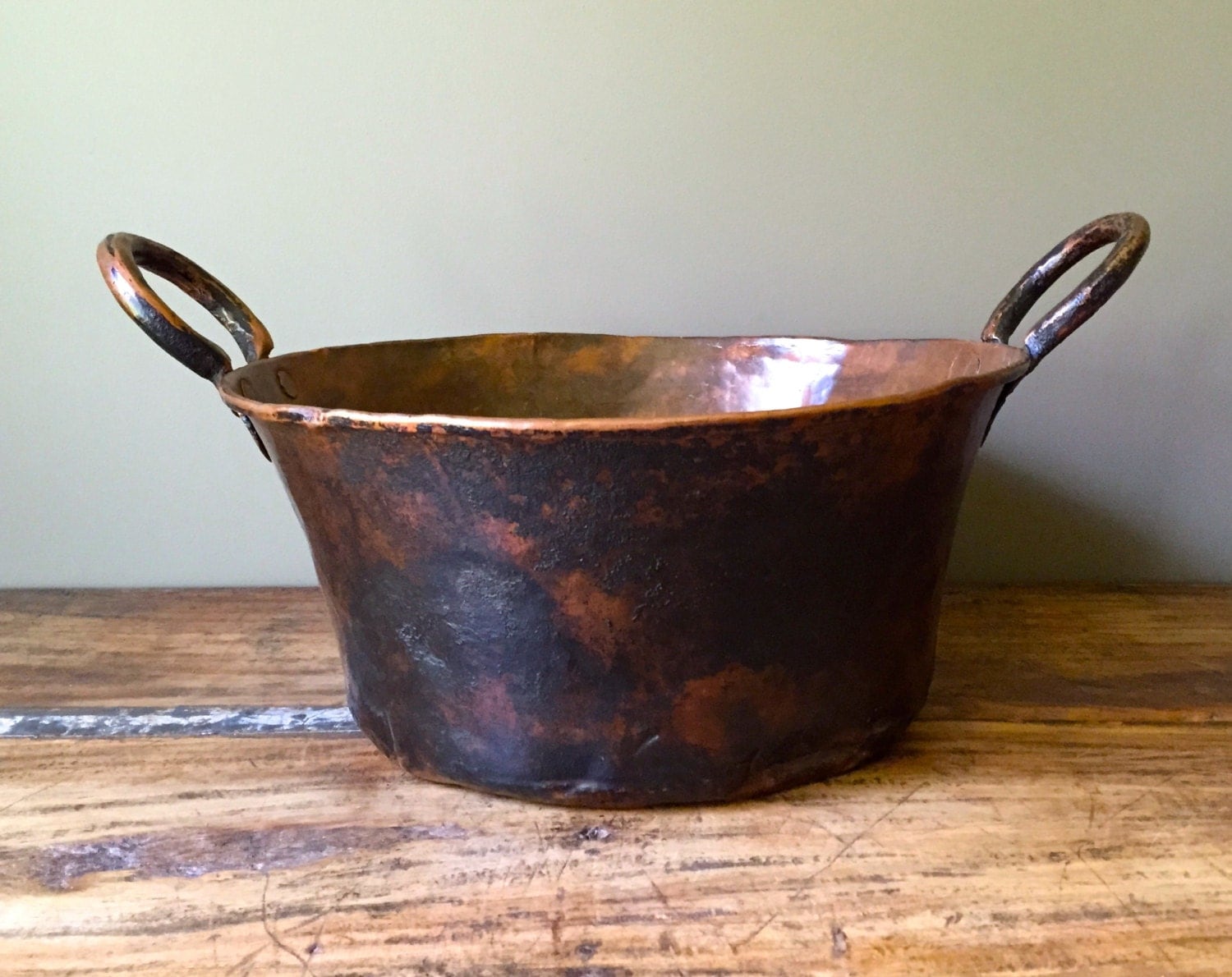 Primitive Large Solid Copper Wash Tub with by EnchantedWestVintage