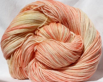 Hand dyed yarn, peach / cream yarn, variegated yarn, worsted weight, fingering weight yarn, sock yarn, superwash wool / nylon yarn,