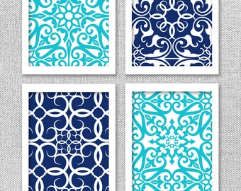 Printable Art, Blue Art, Turquoise Art, Navy Art, Bedroom Art, Set of 4 Prints, Digital Prints, INSTANT DOWNLOAD Art, Printable Wall Decor