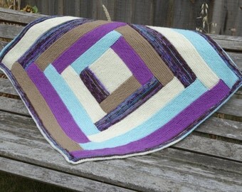 Hand knitted baby blanket log cabin style, cot blanket, pram blanket, lap blanket, crib blanket, knitted afghan, baby girl, UK seller