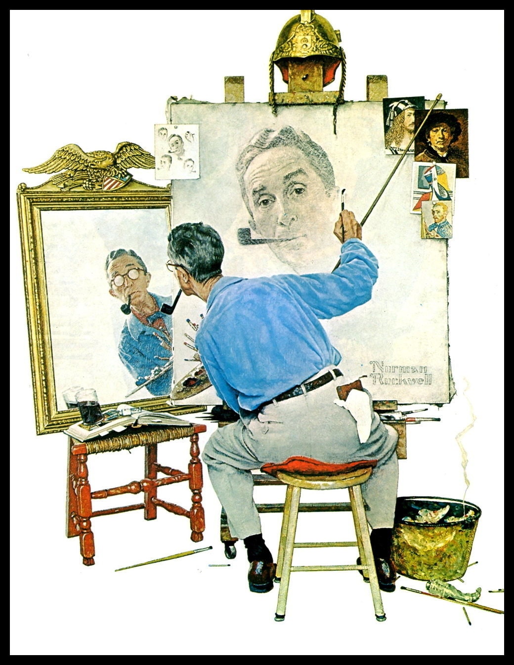 Norman Rockwell Print Triple Self Portrait