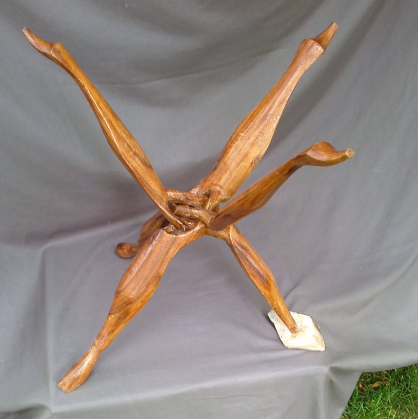 hand carved wood tripod to hold table/serving tray Haute Juice