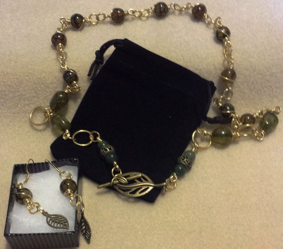 Gold Leaf Jewelry Set by FromtheheartbyMary on Etsy