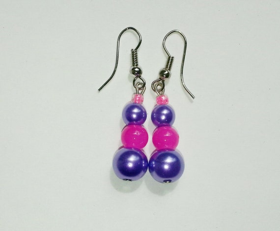 Pink & Purple Fuschia Beaded Earrings by DolceHandmadeJewelry