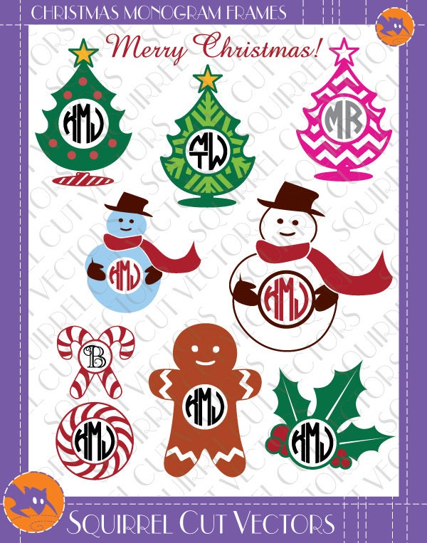 Download Christmas Monogram Frames Gingerbread man snowman chrismas