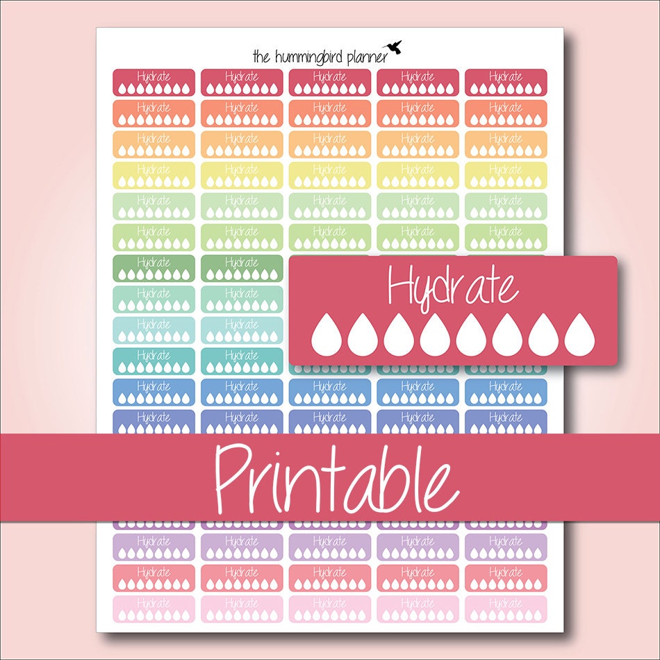 Pastel Hydrate Boxes Printable Planner Stickers for MAMBI