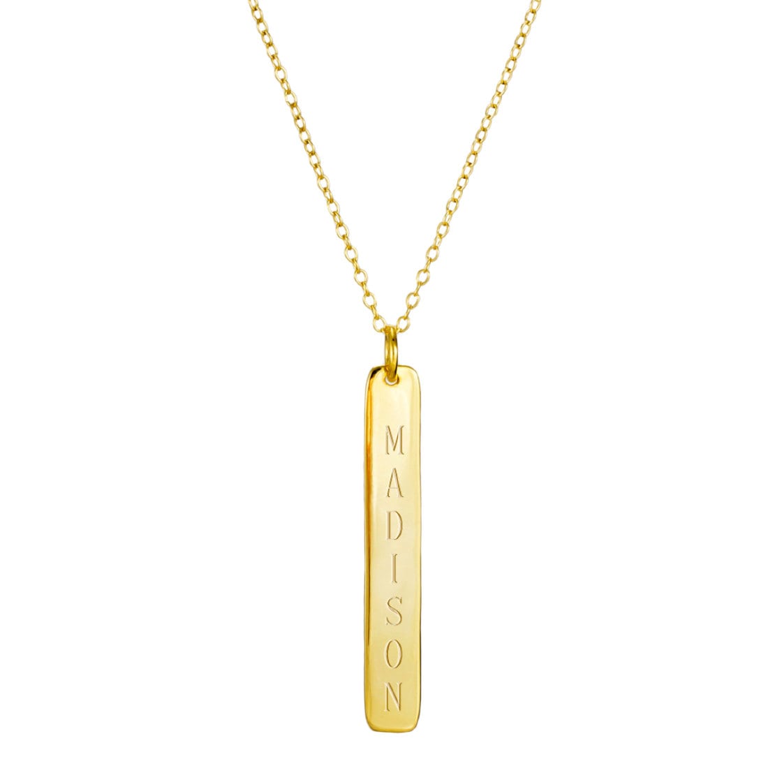 14k solid yellow gold engravable Gold Vertical Bar Necklace 1