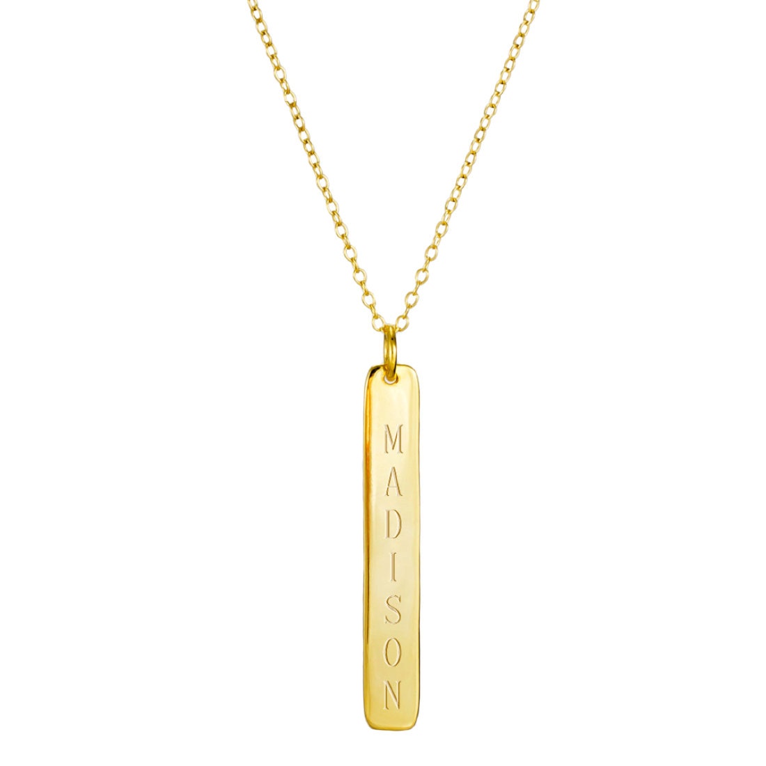 14k Yellow Gold Bar Pendant - Minimalist Solid Gold - No Stone - Made In USA