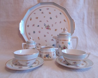 Price Reduced,Limoges Duet Coffee/Tea set onTray, Vintage French Duet Coffee Set on Tray, French Tea Set ,Vintage Limoges Tea Set on Tray