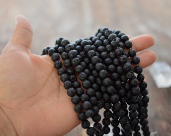 8mm Natural Black Lava Rock Beads, 16" strand, 48 Lava Beads, Perfect for oil infusing and Jewelry Making / Gemstones, Yoga Jewelry, Supply