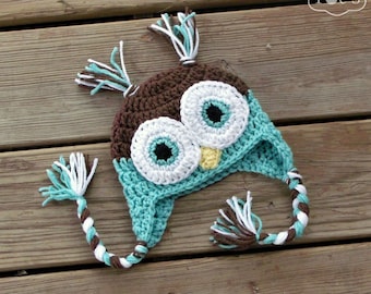Baby Owl Hat, Newborn Baby Boy Hat, Crochet Owl Baby Hat, Turquoise Aqua Blue, Owl Baby Shower Gift