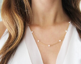 Modern Pearl Necklace | 14kt Gold Filled OR Sterling Silver | Freshwater Pearls
