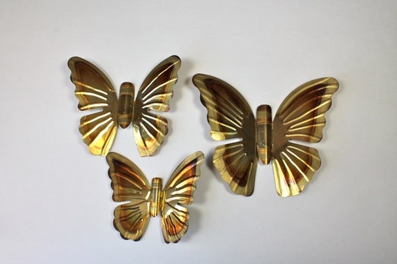 Items similar to Vintage Metal Butterfly Wall Hangings, Gold Metal ...