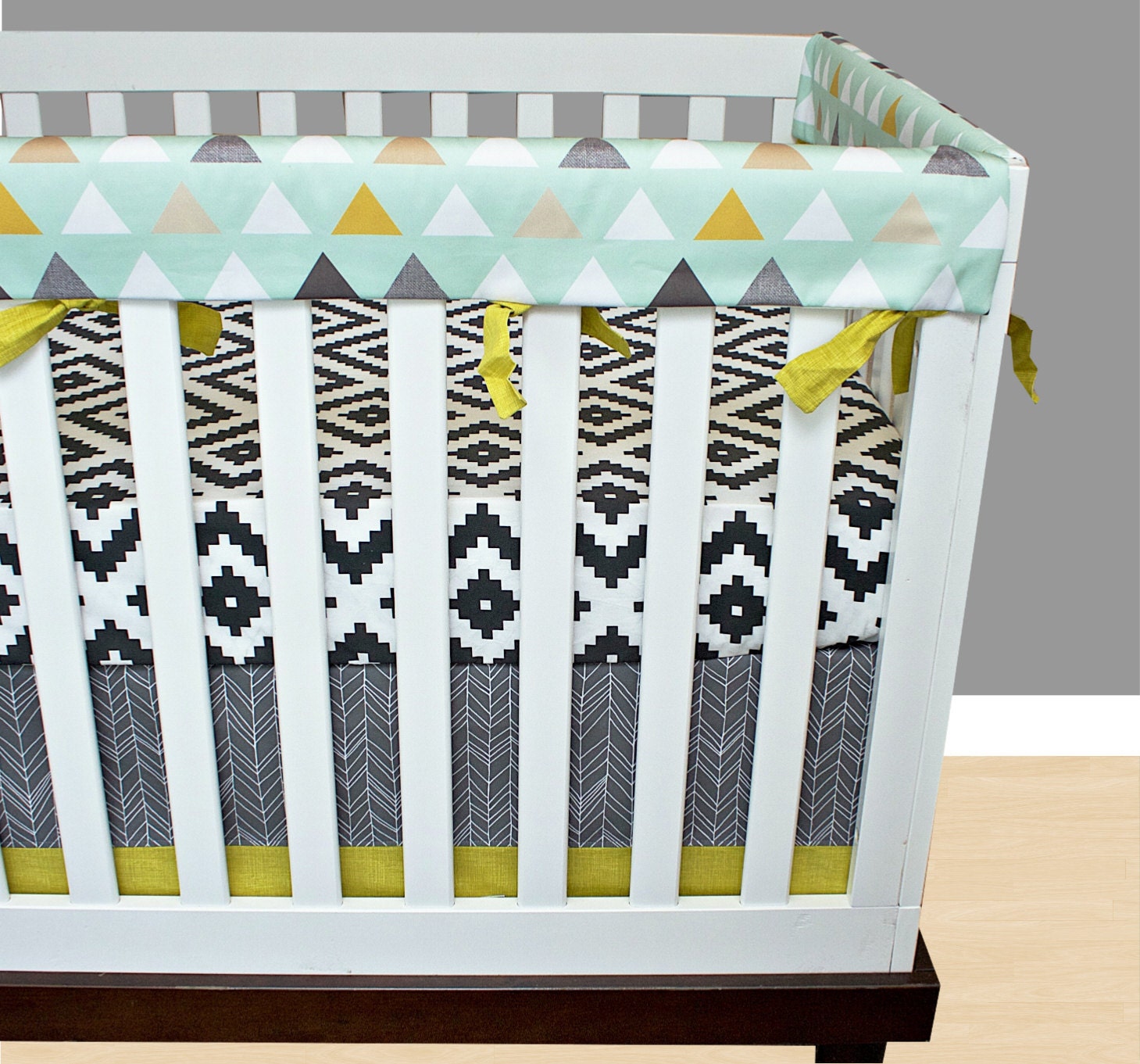 Tribal Bumperless Crib Bedding Baby Bedding Rail Guards Mint