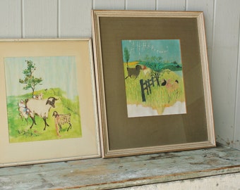 2 Original Evaline Ness Watercolor Paintings in Wood Frames