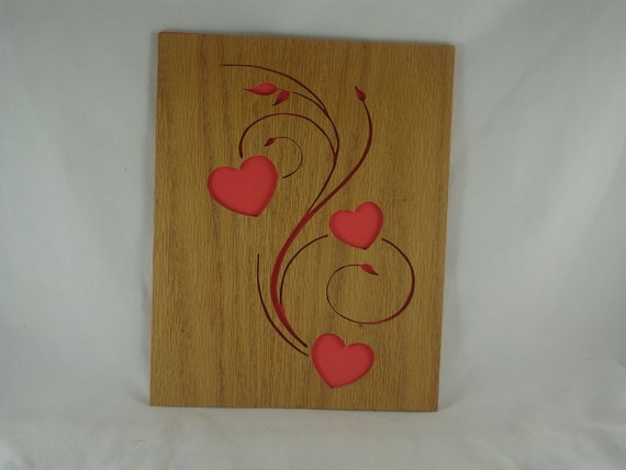 Hearts And Swirls Wood Wall Art Handmade From Oak Wood By KevsKrafts