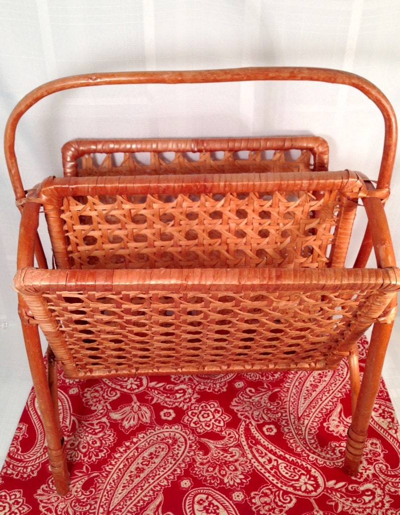 Vintage rattan magazine rack towel rack wicker storage Haute Juice