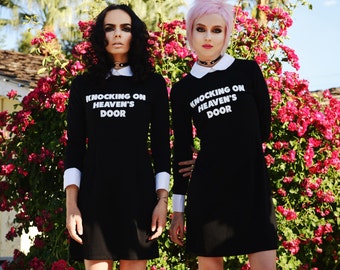 KNOCKING on HEAVEN'S DOOR // Black & White Collared Dress // Wednesday Addams Halloween Costume // Free Shipping!