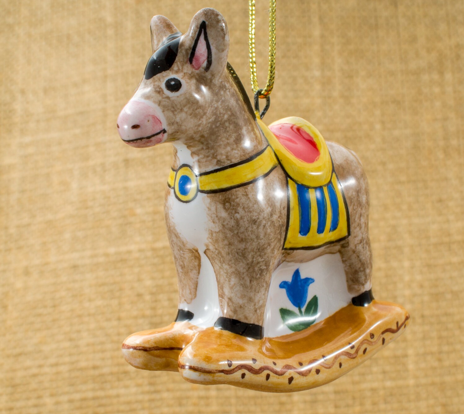 Majolica ornament Rocking Donkey. Ceramic donkey . Cute