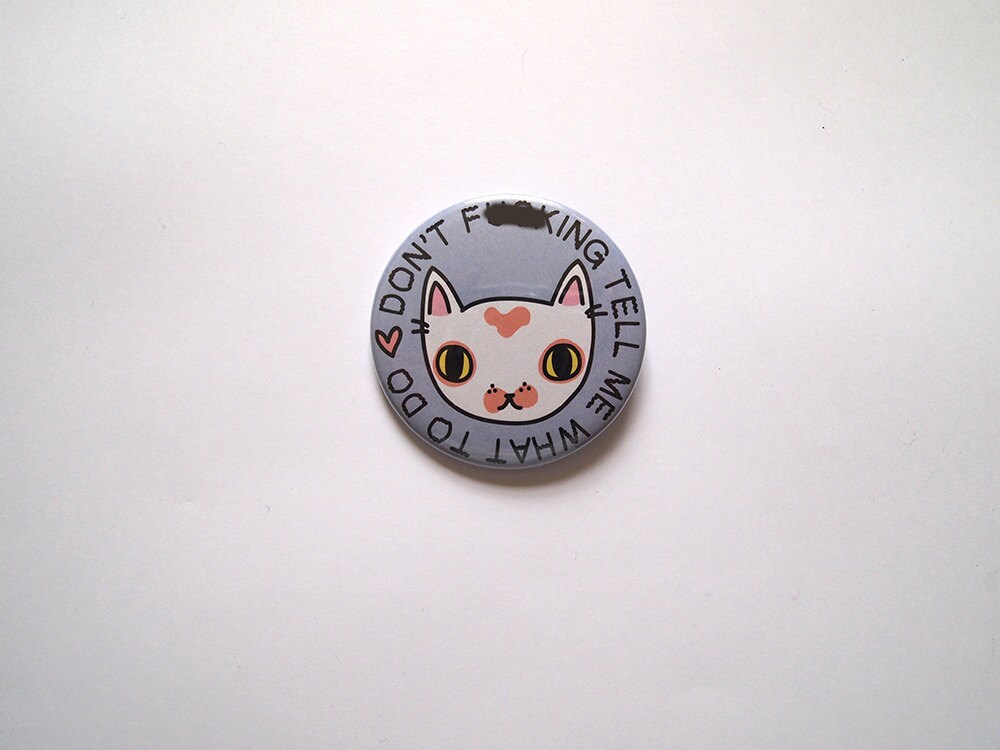 Angsty cat badge Cute cat badge White cat I like cats