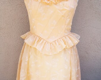 Vintage Long Peach Dress, Peach Maxi Dress, Long Floral Dress, Ruffle Dress, 70's Dress, 50's Pink Dress, Bohemian Dress, Boho