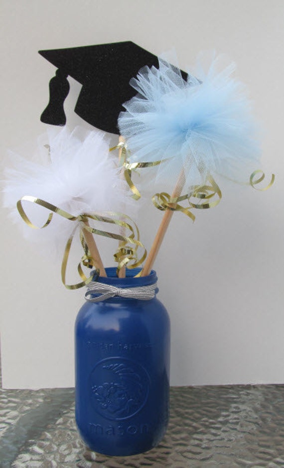 Items similar to Graduation Mason Jar Centerpiece Blue