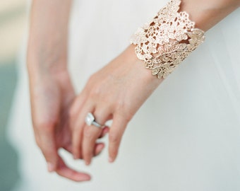 Rose Gold Lace Bridal Cuff Bracelet, Lace Floral Bridal Cuff Bracelet, Filigree Cuff Bracelet