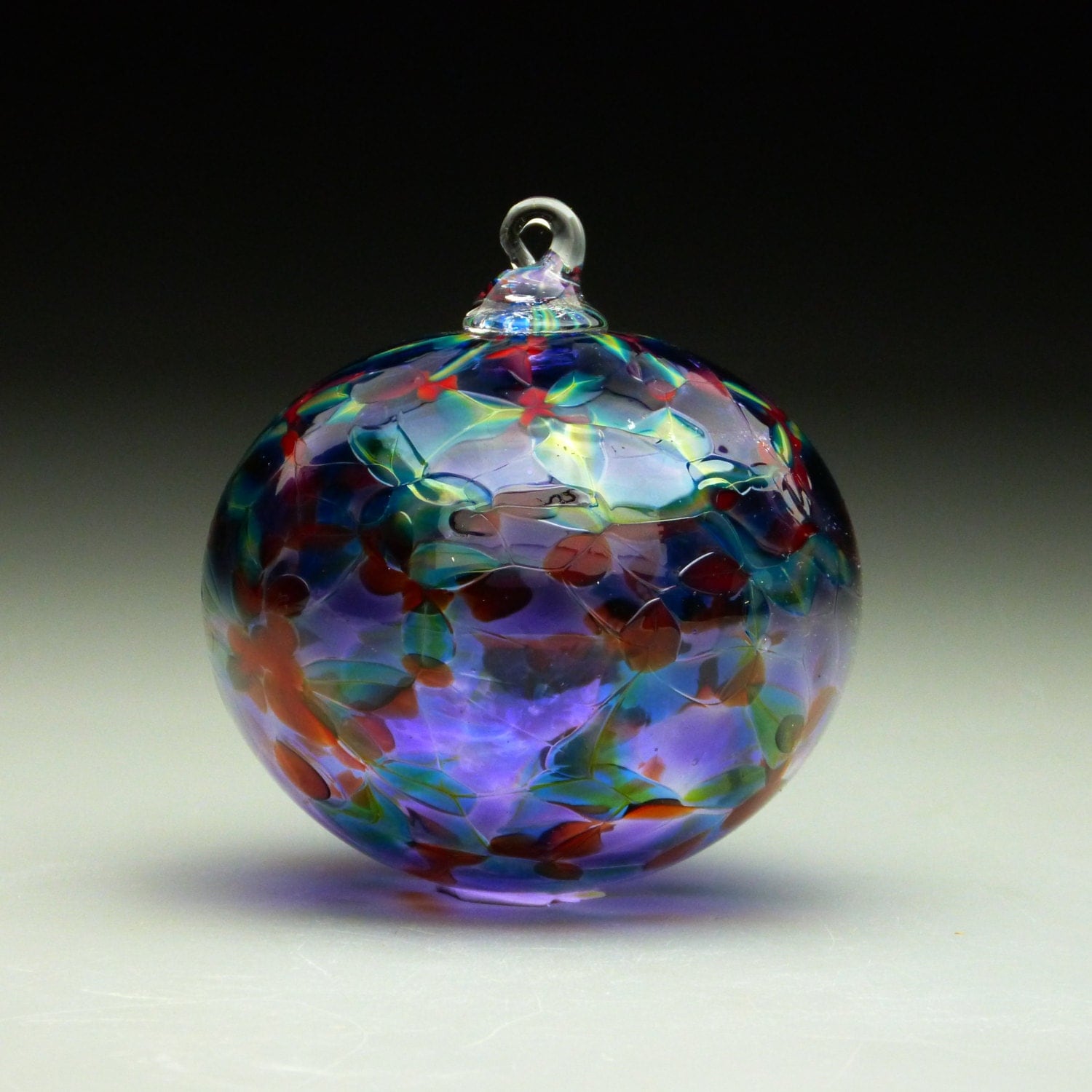 Hand Made Blown Glass Christmas Ornament In Tones Of Purple
