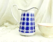 Medium Sized Antique French White and Blue Enamelware Pitcher / French Retro Vintage Home Decor/ Enamel Jug / Cottage Kitchen/ Farmhouse