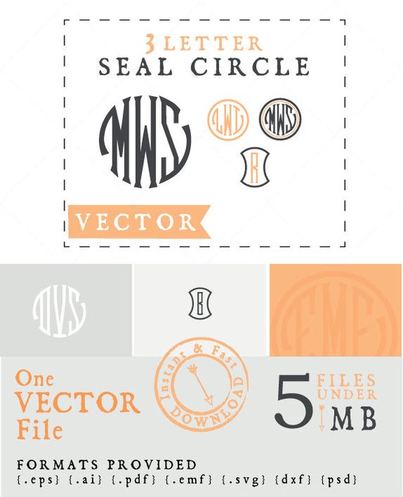 3 Letter Seal Circle Monogram VECTOR Alphabet/Font: by Anamored
