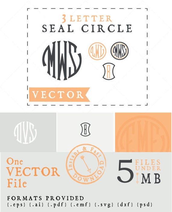 Download 3 Letter Seal Circle Monogram VECTOR Alphabet/Font: by ...