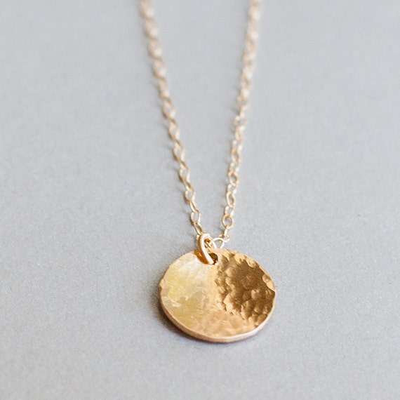 Hammered Gold Disk Necklace Pendant medium hammered by Folirin